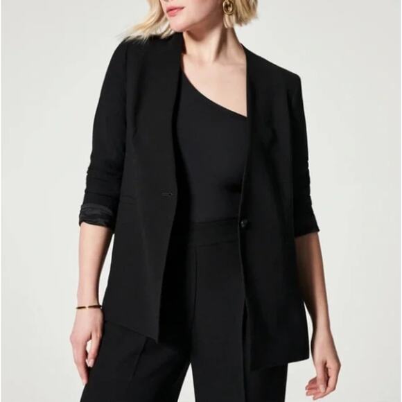SPANX One Button Classic Collarless Blazer Carefree Crepe Black Sz 1X {LL32} - Picture 3 of 9